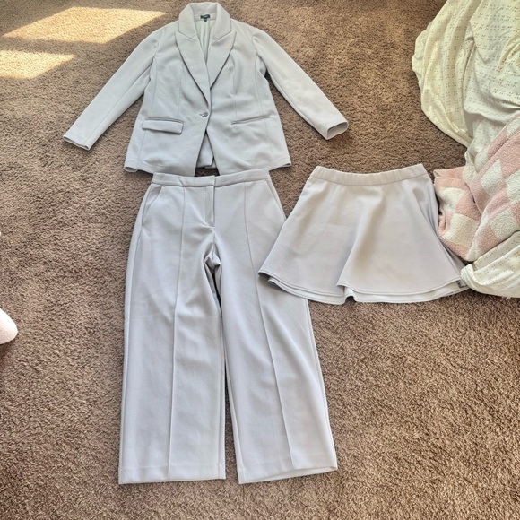 Express Lavender Scuba 3 Piece Pantsuit Oversized Blazer Trousers Skirt M 8 - Picture 2 of 16